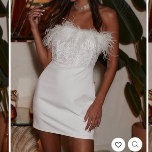 WHITE FAUX FEATHER MINI DRESS